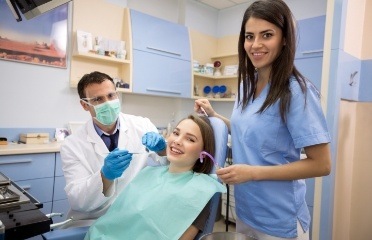 Dental assistant training working in dental office