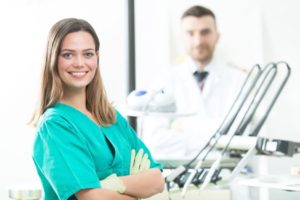 a dental assistant smiling 